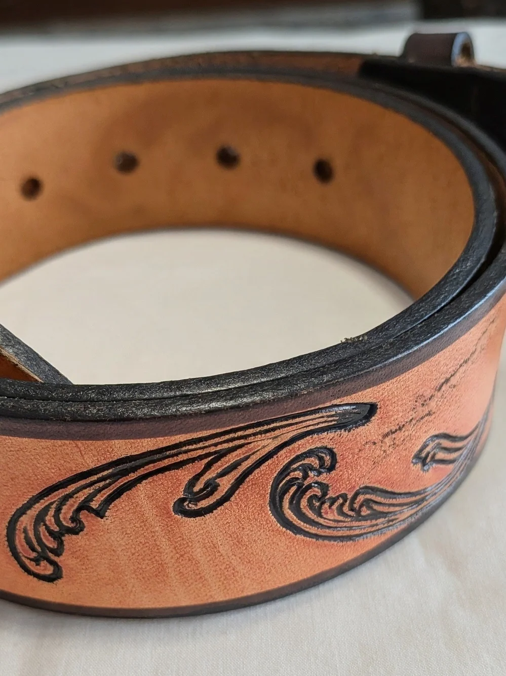 Express Men's Genuine Leather Tooled Western Belt Brown/Black Express Lg